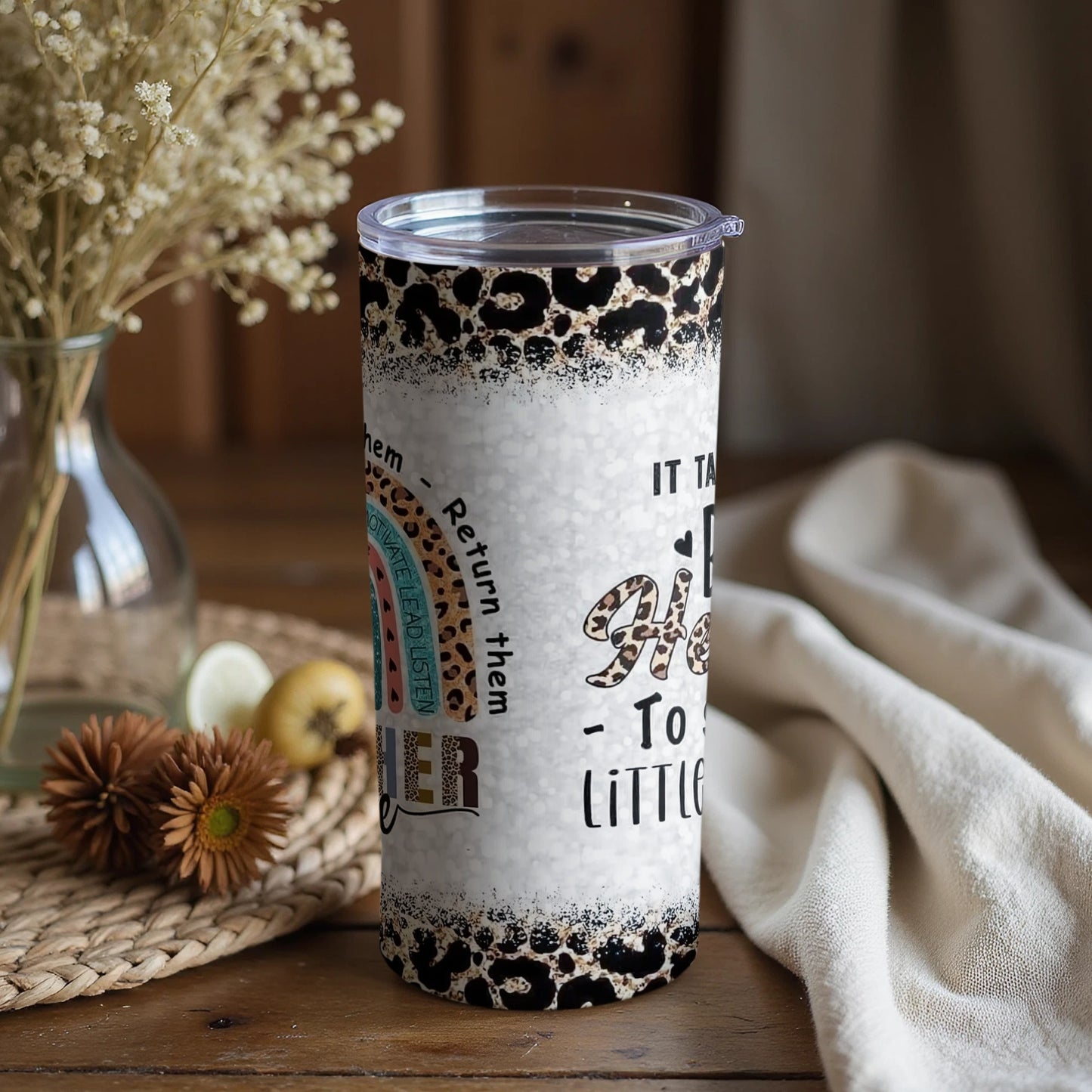 Inspirational Leopard Print Tumbler with Positive Message