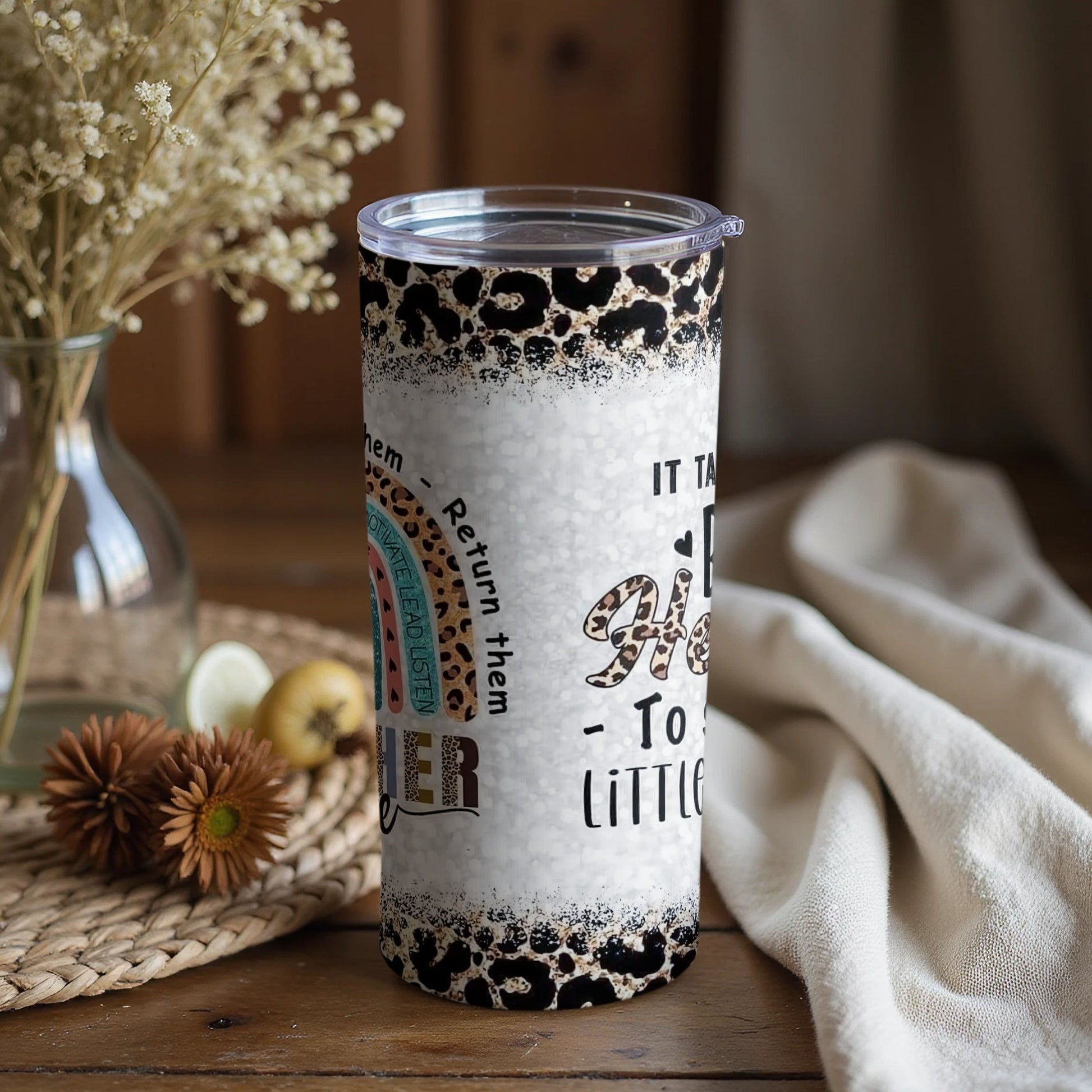 Inspirational Leopard Print Tumbler with Positive Message