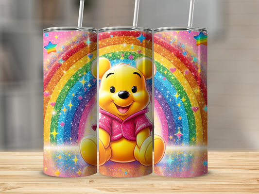 Cartoon Bear With Rainbows And Stars Design Tumblers