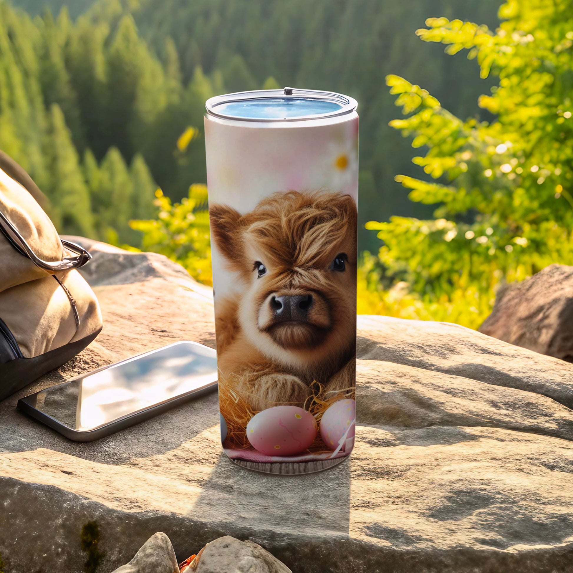 Cute Highland Cow with Easter Eggs Tumbler Cup
