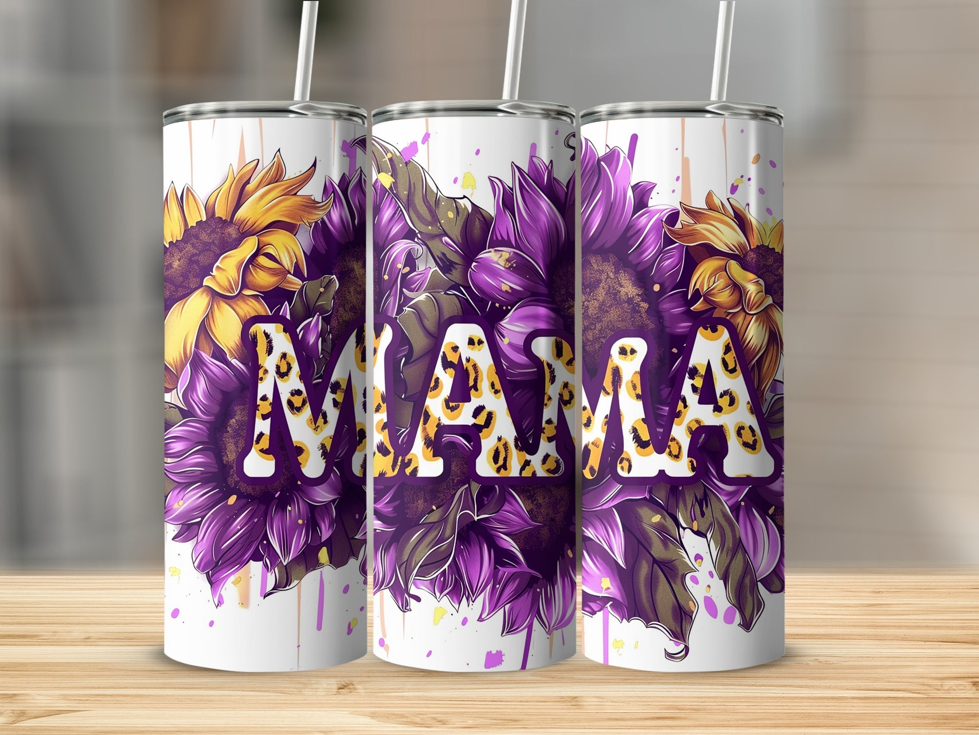 Vibrant Sunflower Mama Tumbler with Straw 20oz Capacity
