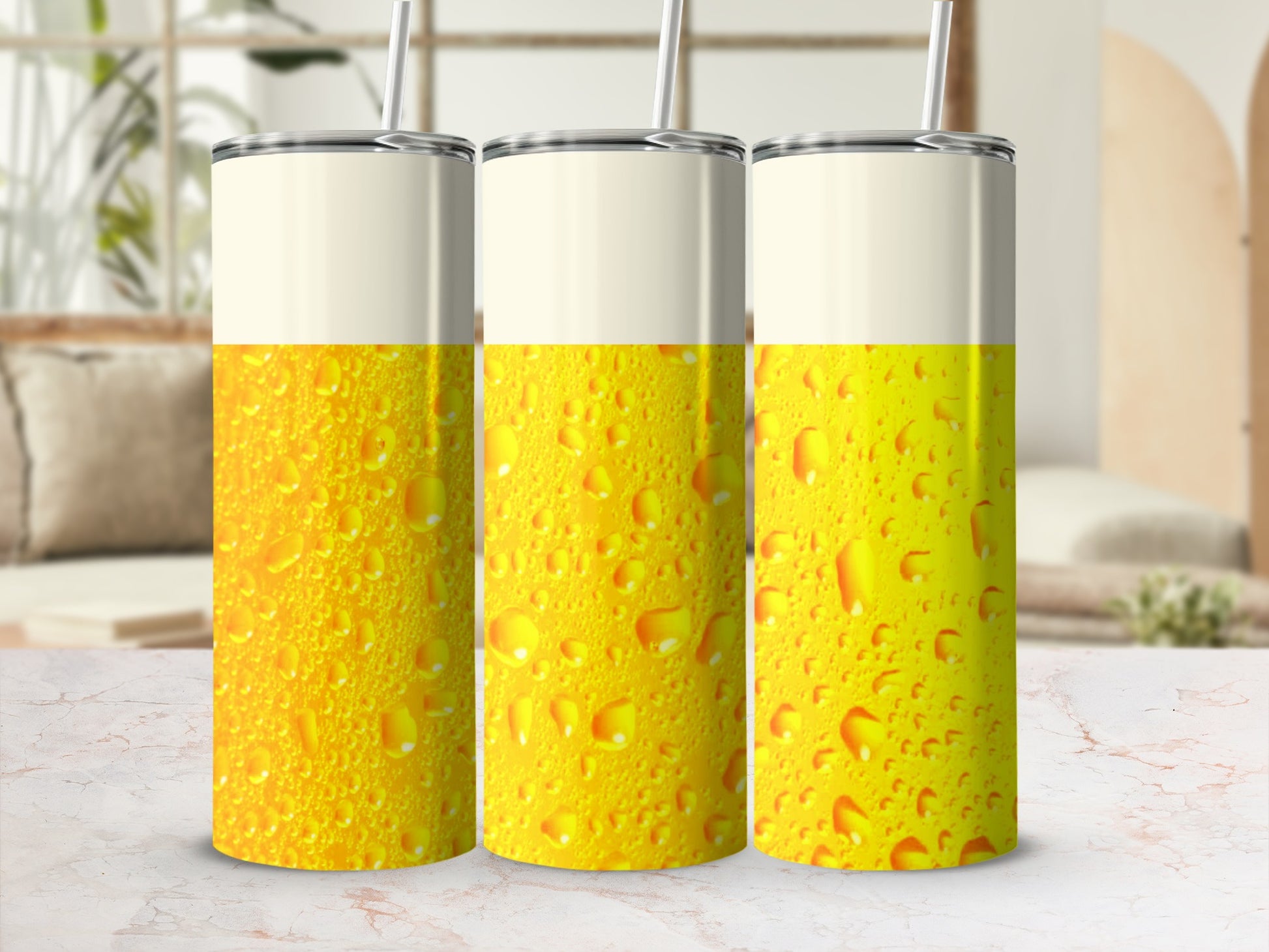 Refreshing Yellow Droplet Design Tumbler Cup Set