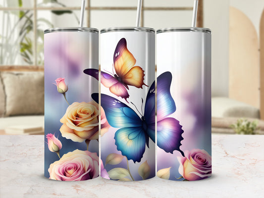 Butterflies Roses Floral Pattern Colorful Tumbler product type