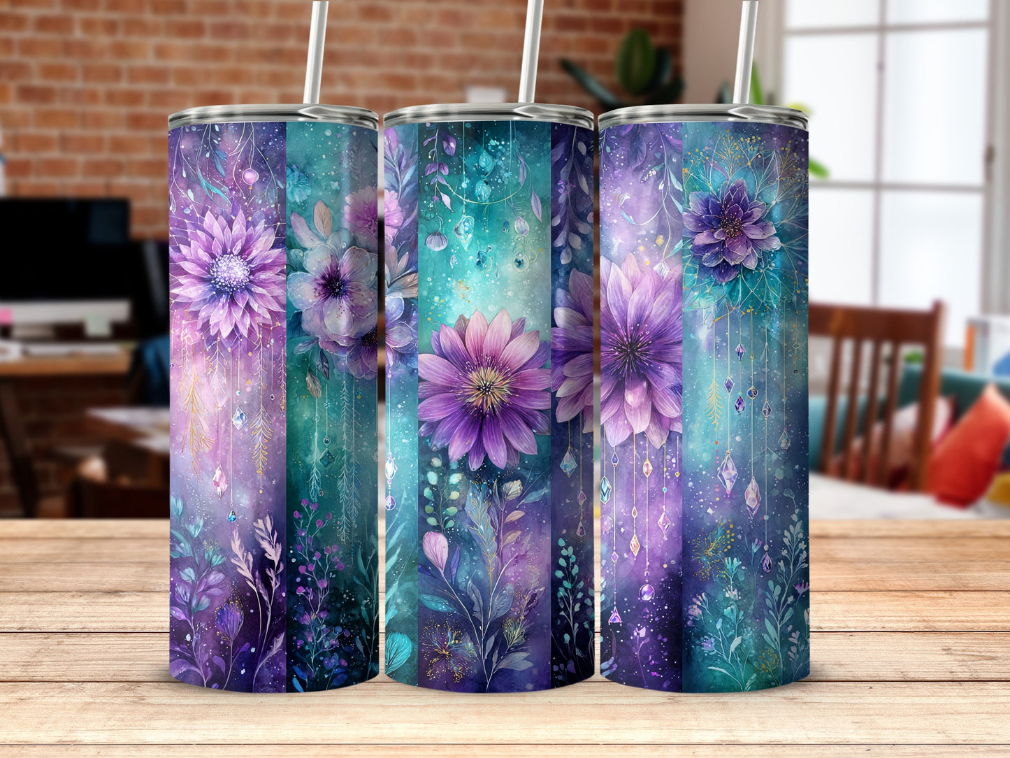 Beautiful Floral Gradient Print Tumbler Design