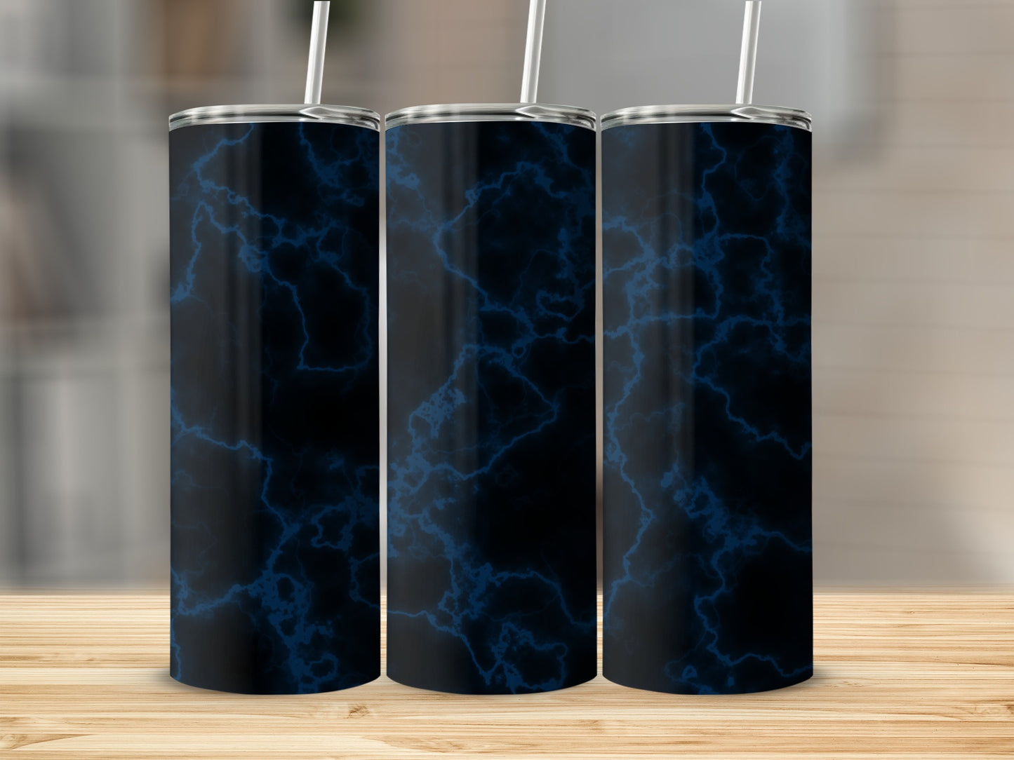 Intense Blue Lightning Streaks Against Dark Background Tumblers