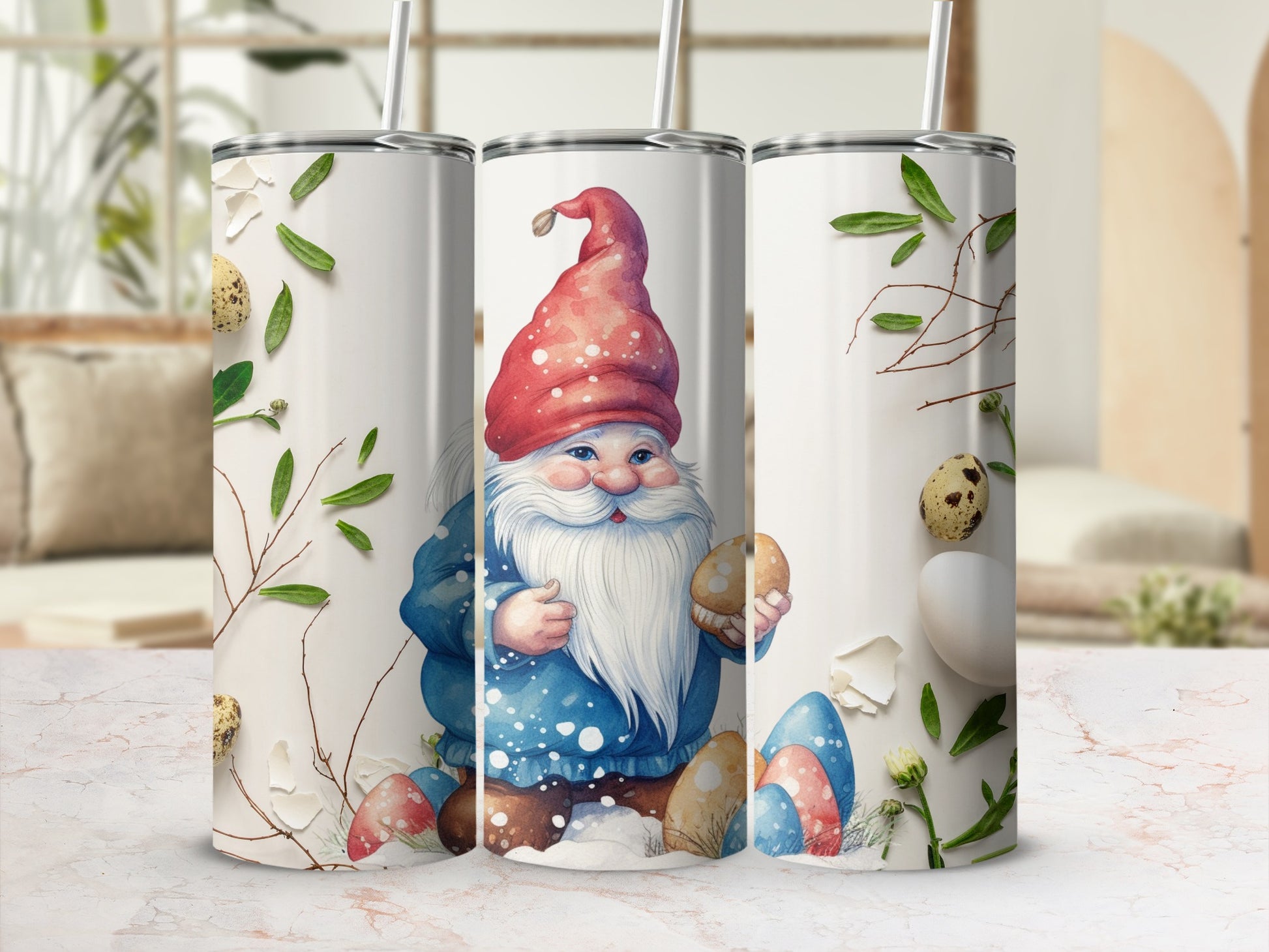 Gnome and Easter Egg Design Stainless Steel Tumbler