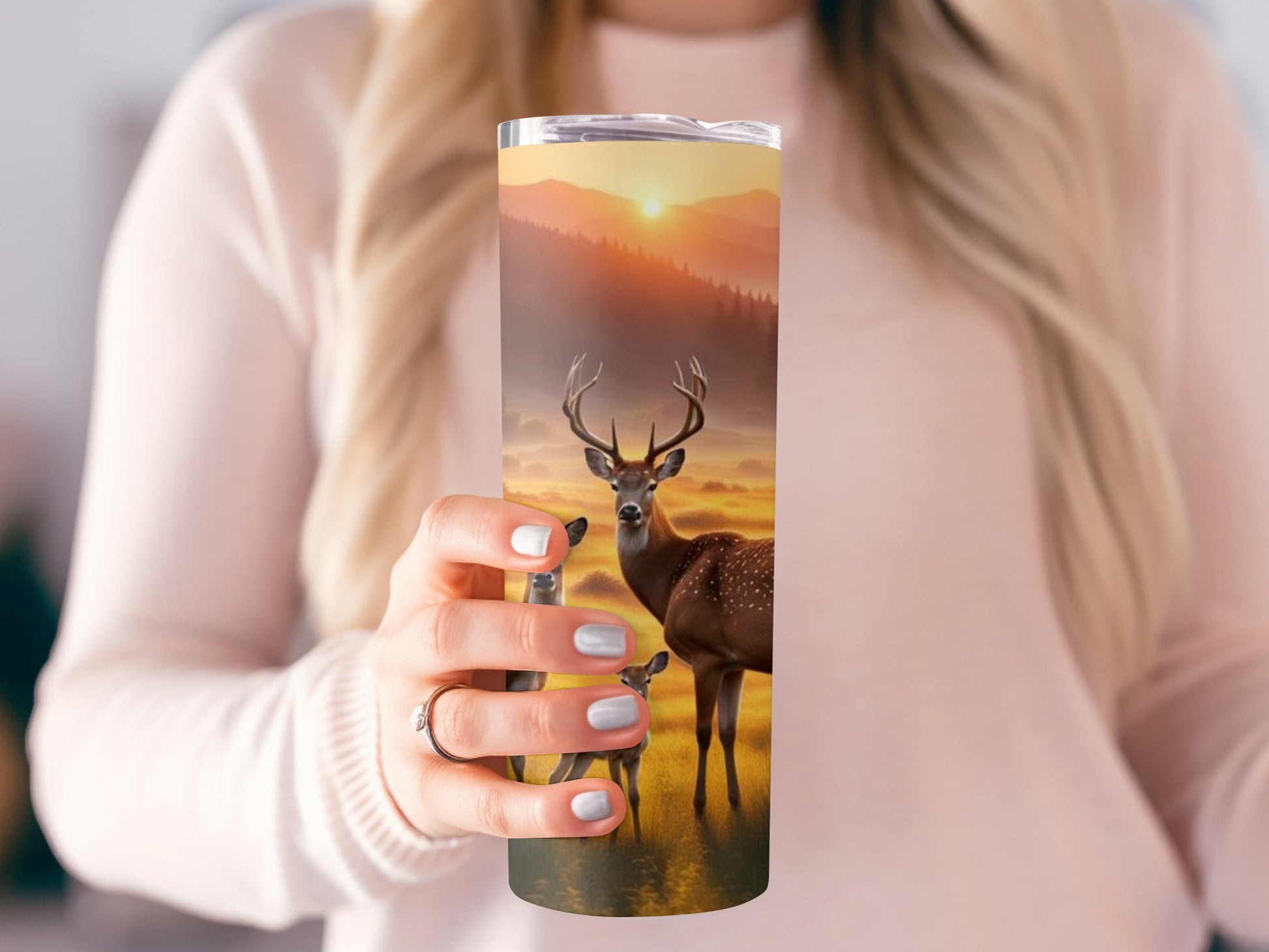 Beautiful Sunset with Deer Print Insulated Tumbler