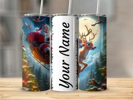 Personalized Santa and Reindeer Themed Tumbler