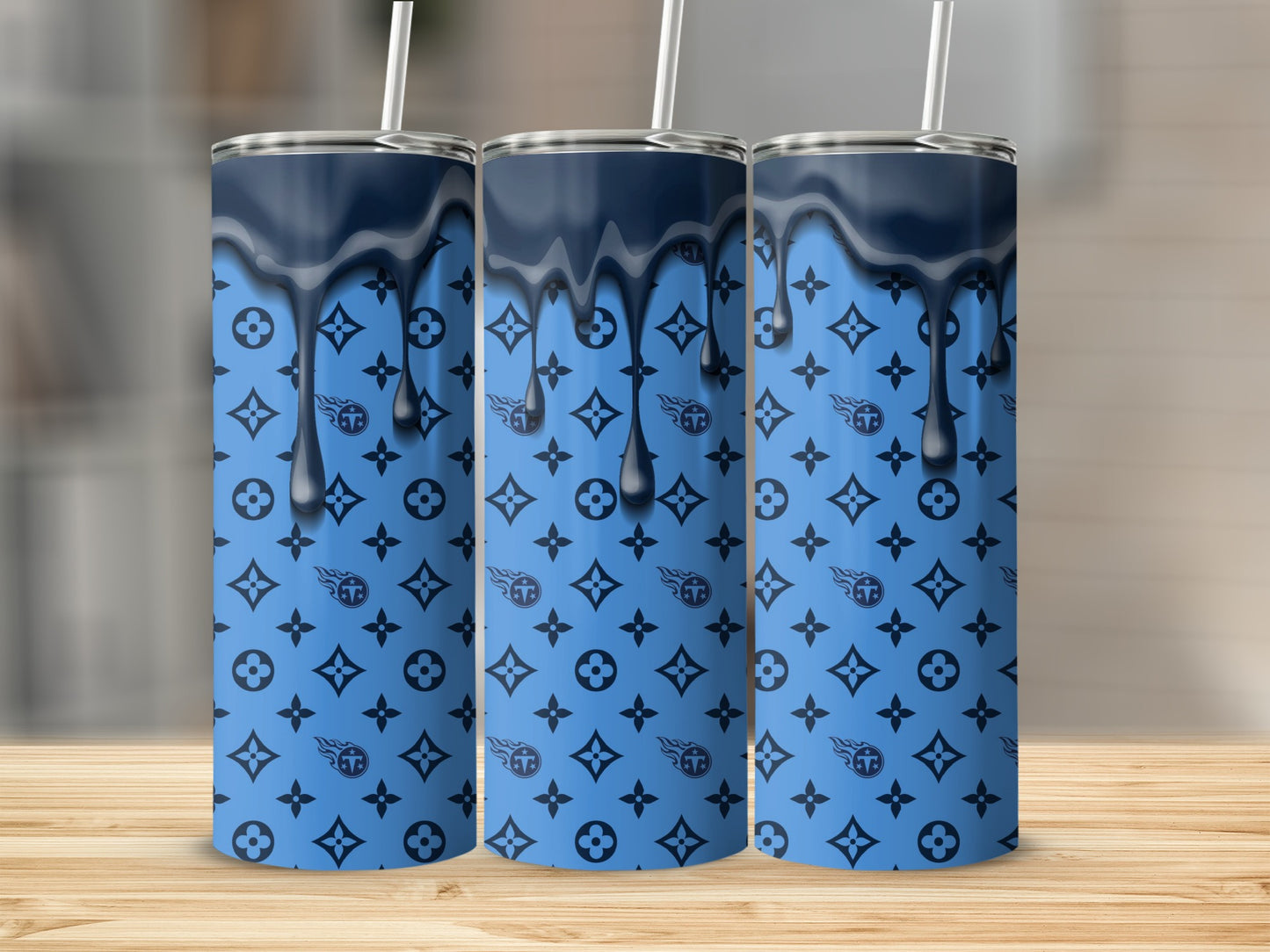 Blue Titans Logo Pattern Drip Style Design Tumblers
