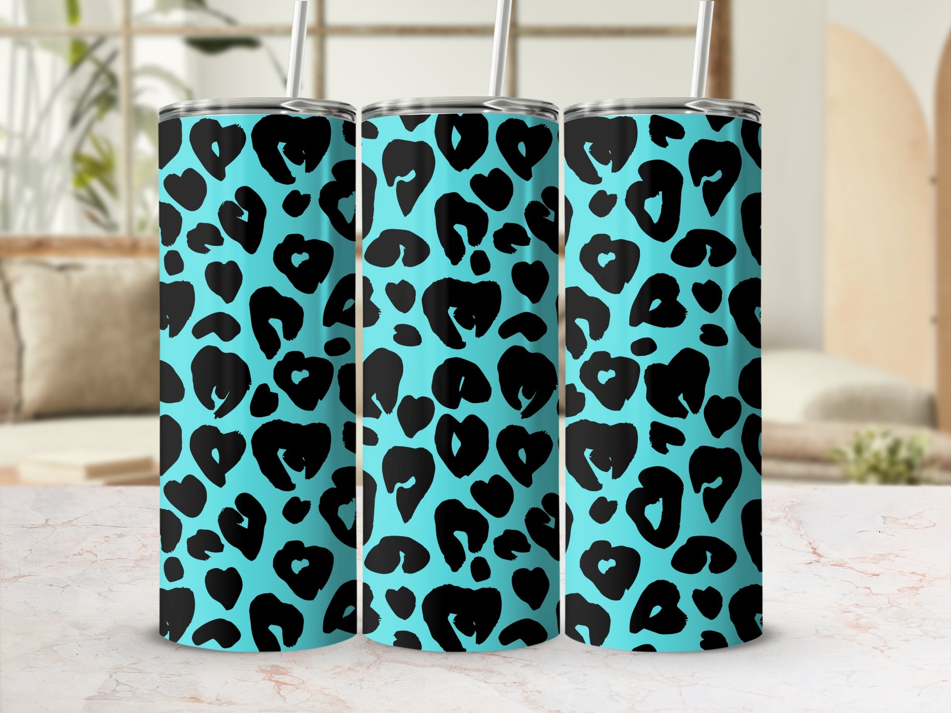 Aqua Leopard Print Tumbler Stylish Drinkware Accessory