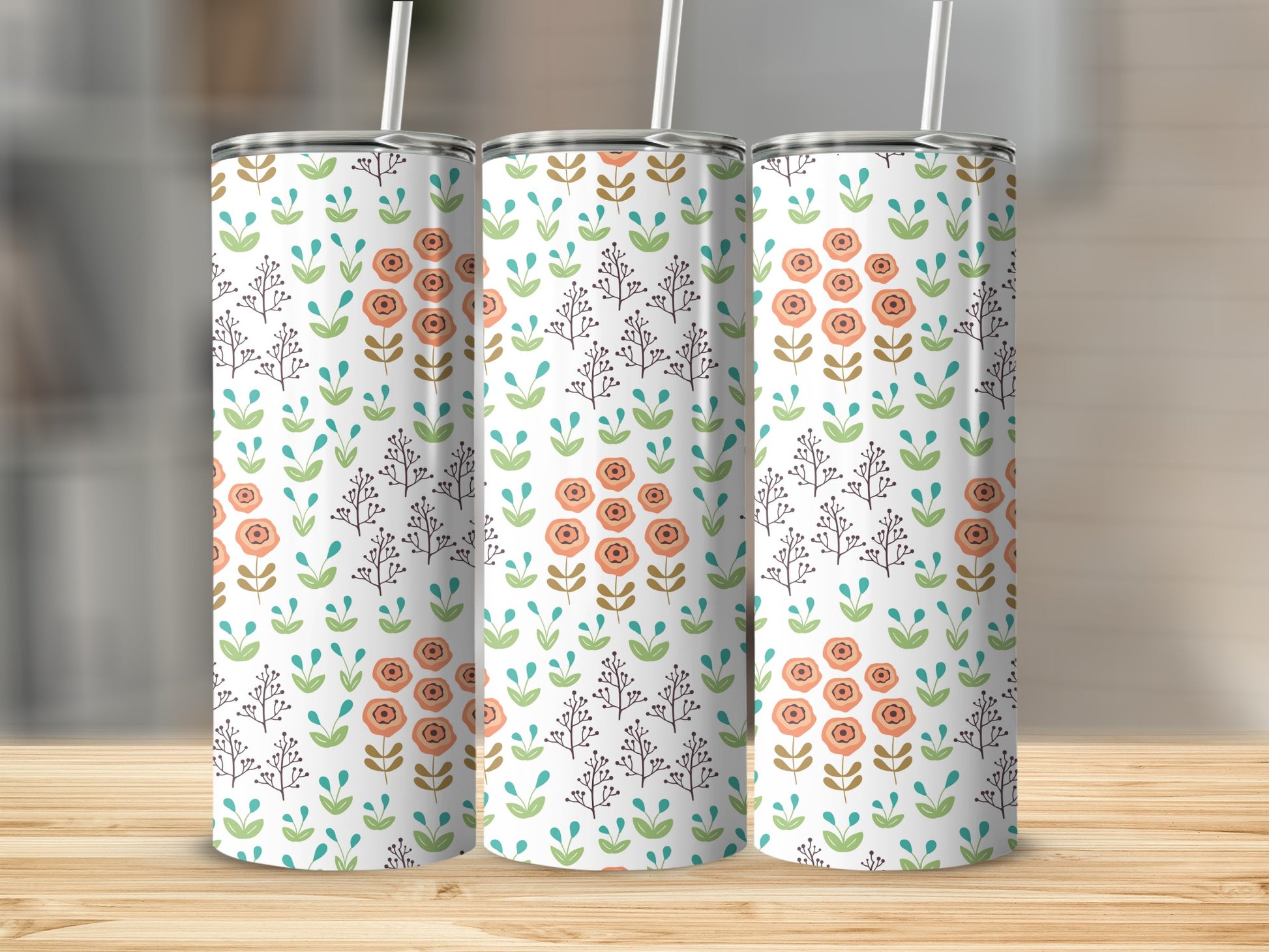 Floral Pattern Double-Walled Stainless Steel Tumbler