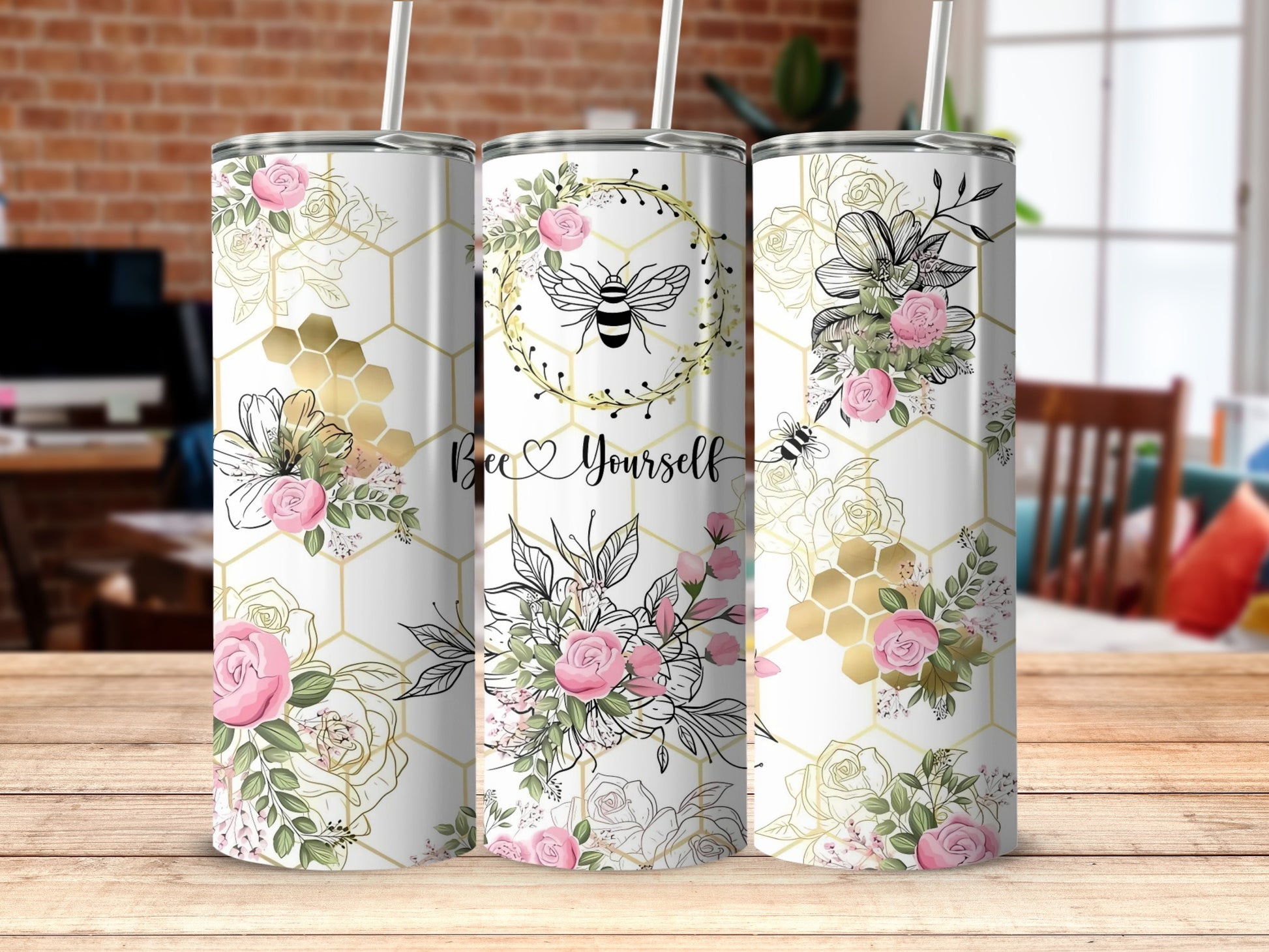 Bee Yourself Floral Insulated Tumbler with Straw