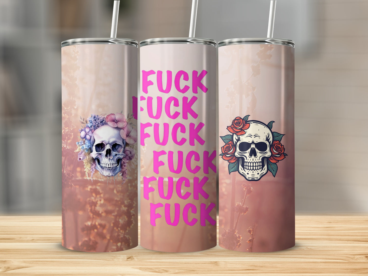Skull Floral Design Insulated Tumbler Set 20oz