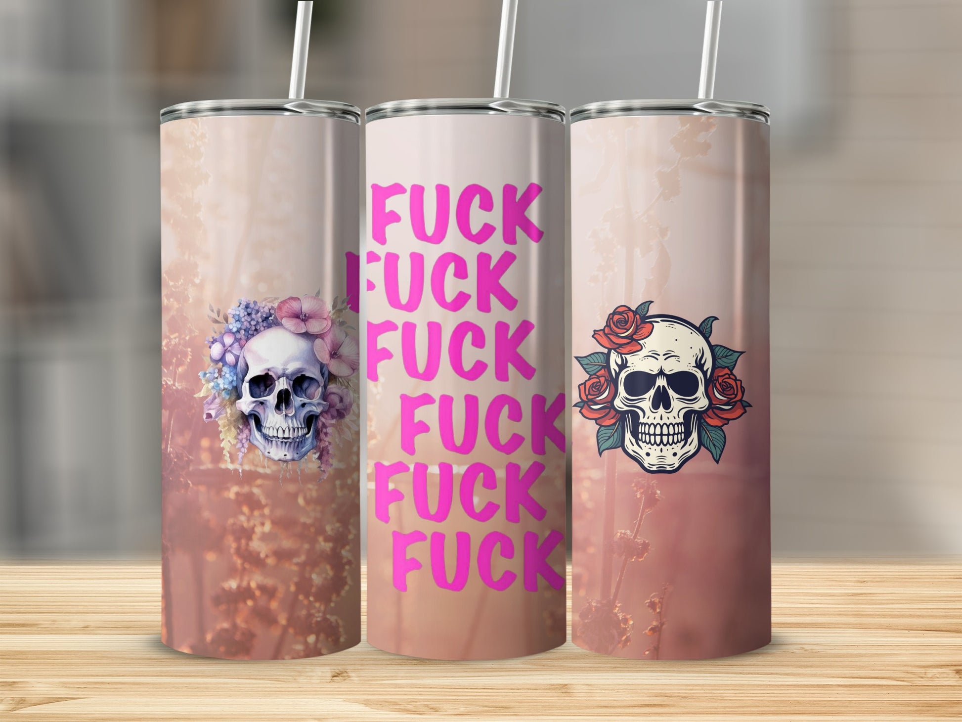 Skull Floral Design Insulated Tumbler Set 20oz