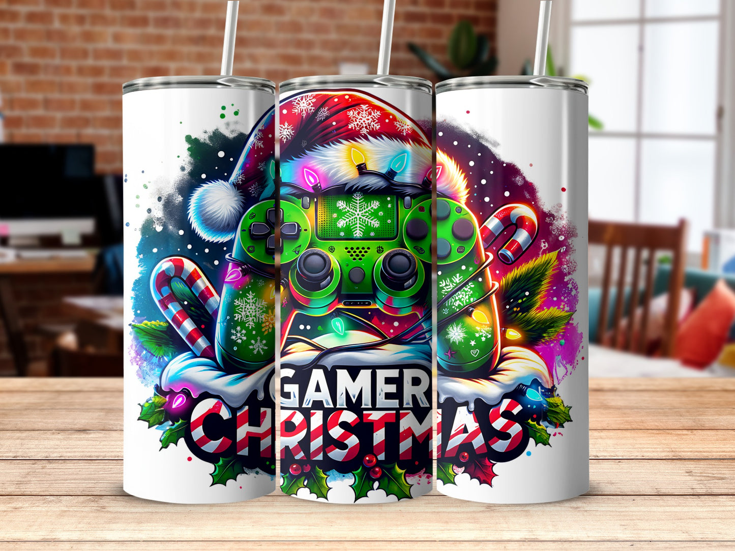 Festive Gamer Christmas Tumbler with Holiday Design