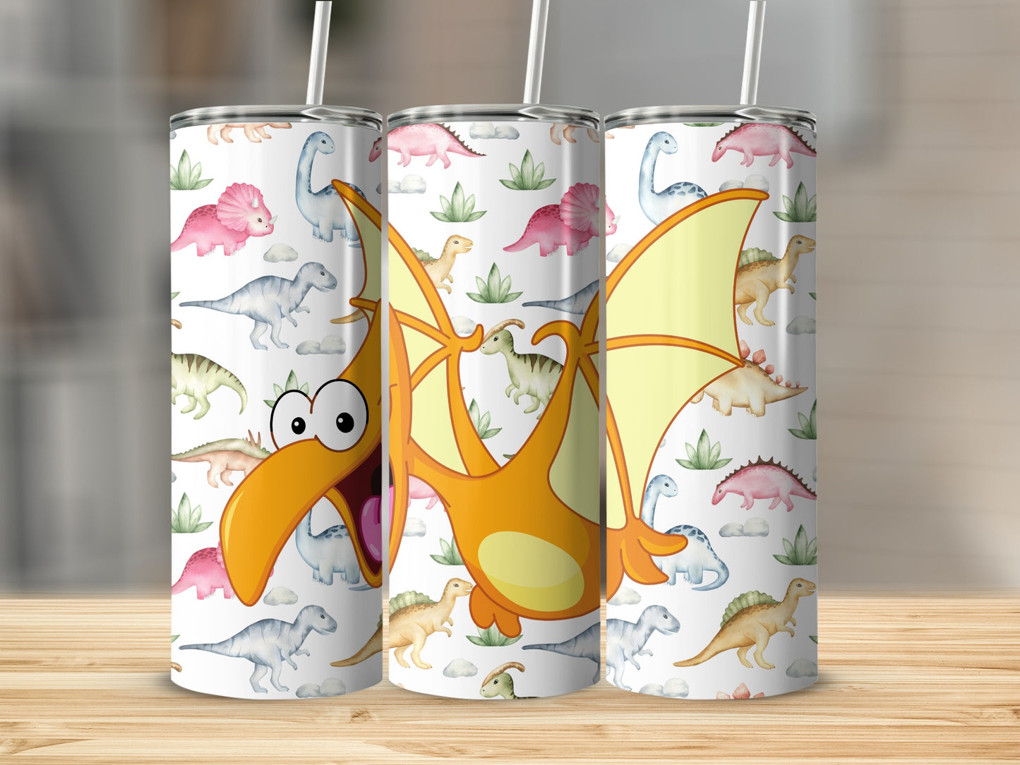 Colorful Dinosaur Cartoon Patterned Drink Tumbler