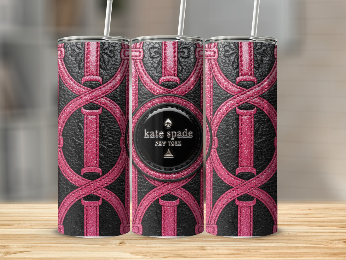 Inspired By Fabulous Kate Spade New York Pink Over Black Logo Center Tumblers