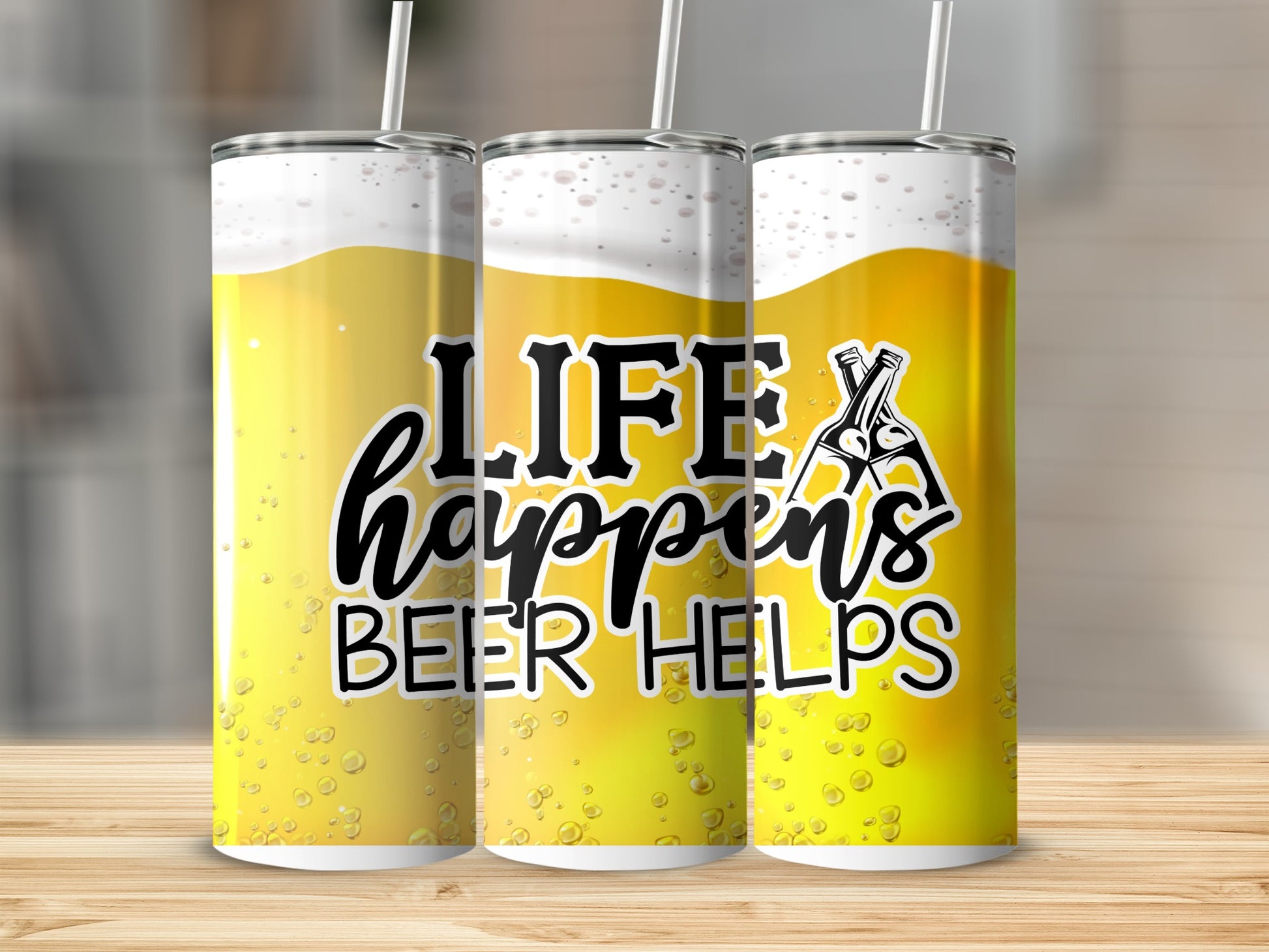 Funny LIFE happens BEER HELPS Design Tumbler product type