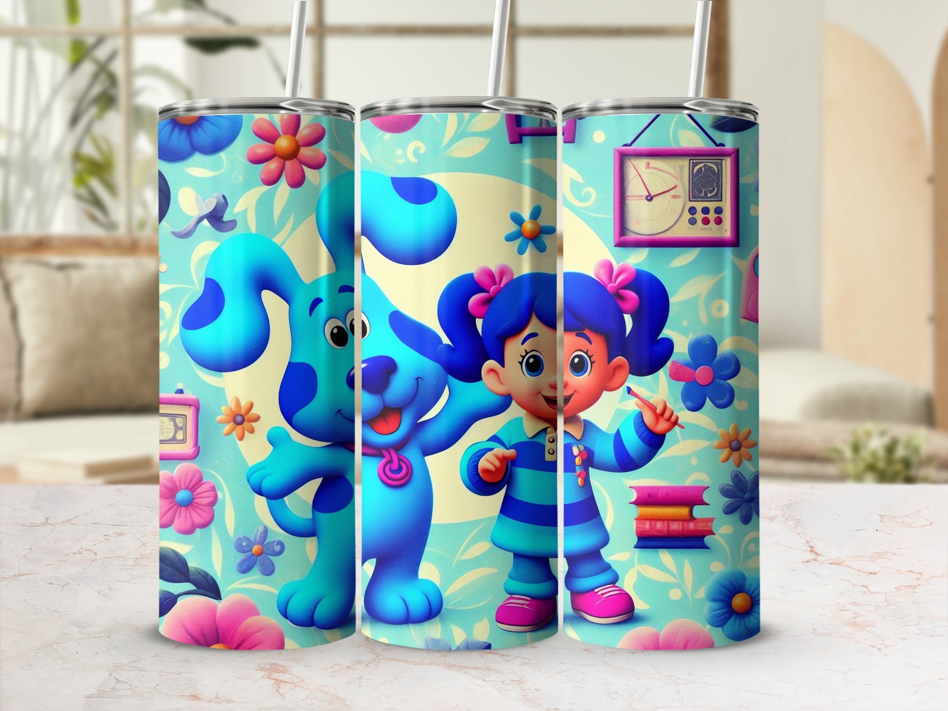 Colorful Cartoon Characters Tumbler with Straw Accessory