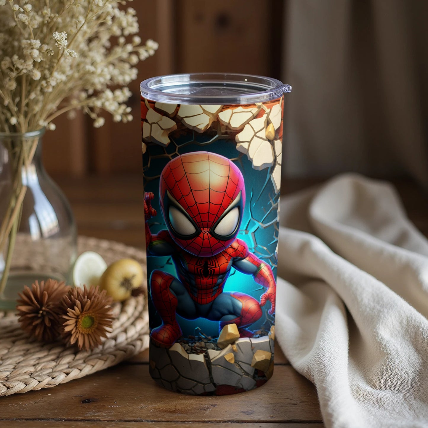 Spider Man Climbing through Wall Design Tumbler