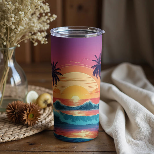 Sunset Waves and Palm Trees Insulated Tumbler