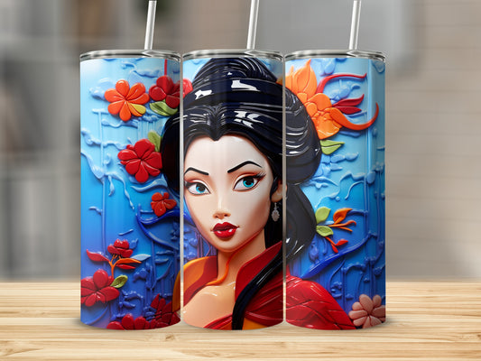 Beautiful Woman Floral Design Stainless Steel Tumbler