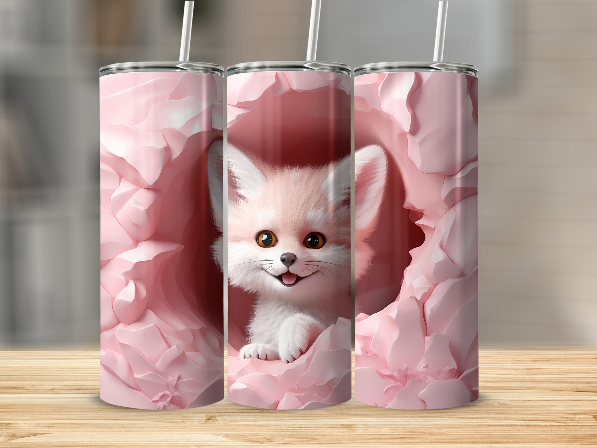 Adorable Fox in Pink Flowers Illustration Tumbler