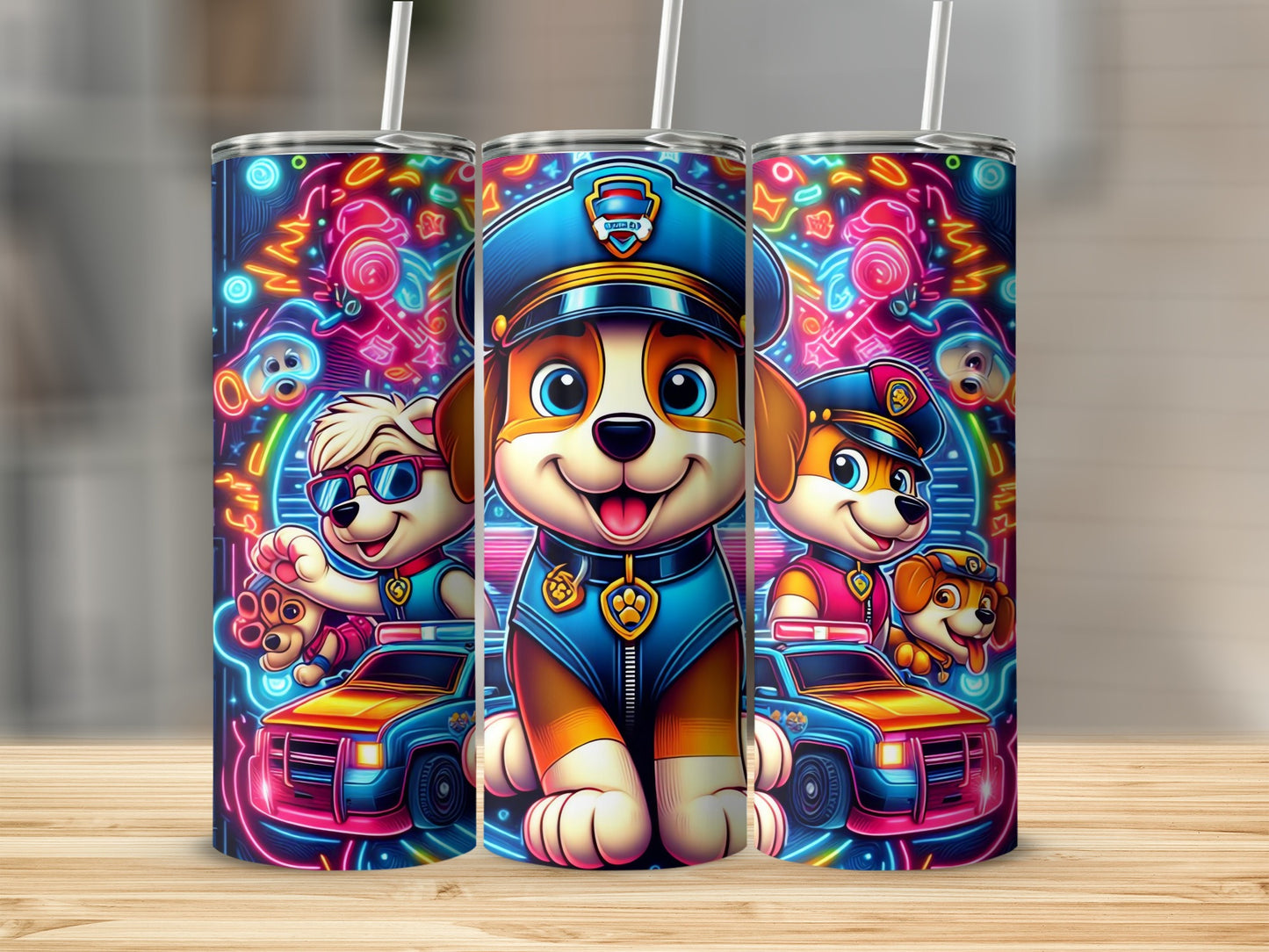 Colorful Cartoon Police Dog Themed Tumbler Cup