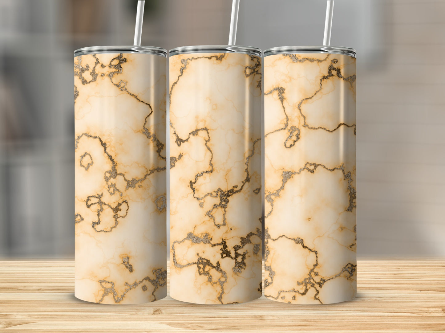 Golden Vein Peach Marble Design Premium Look Tumblers