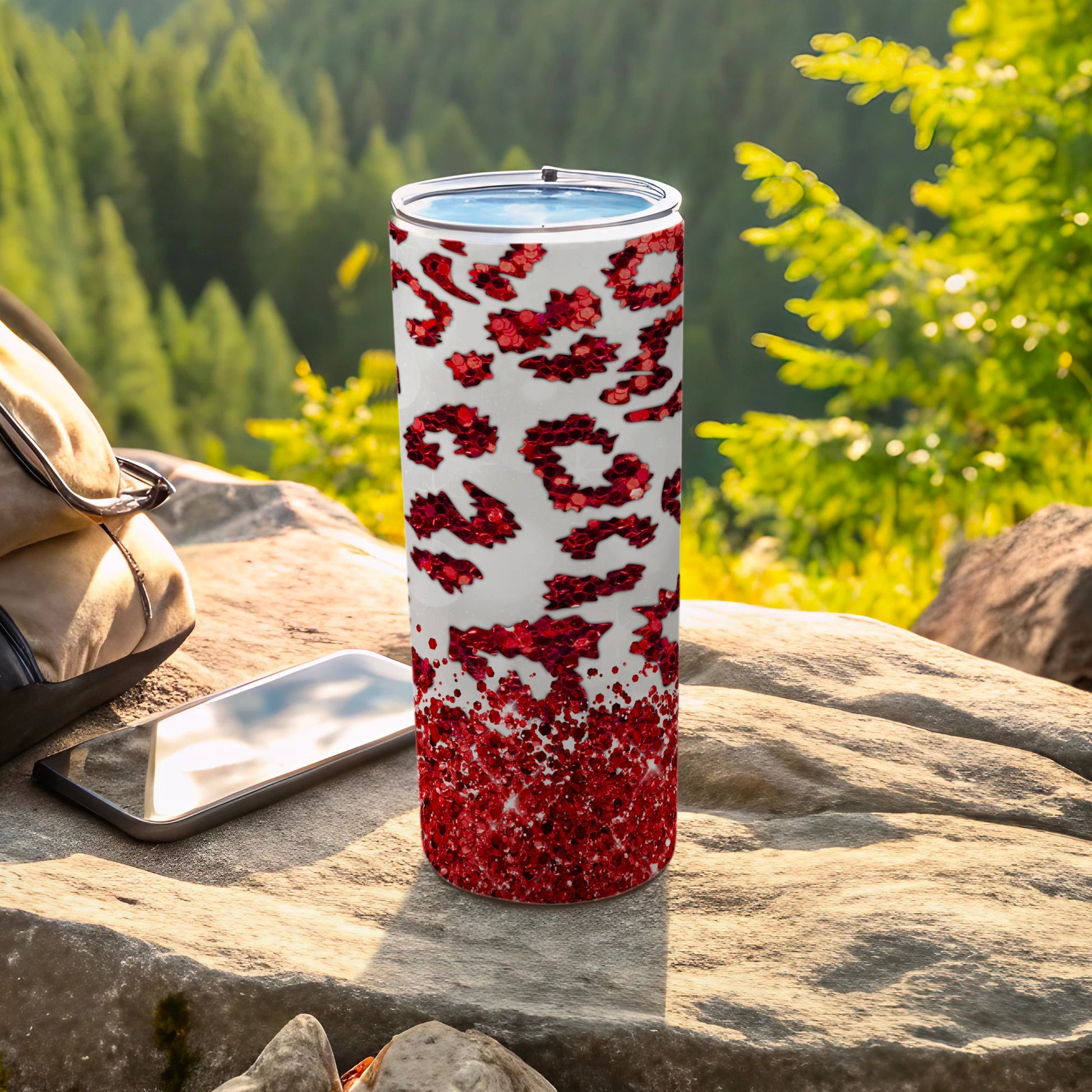 Red Leopard Print Glitter Tumbler Cup for Everyday Use