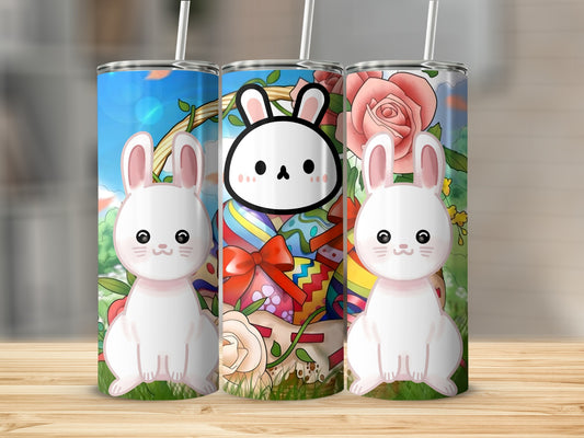 Adorable Bunny and Floral Design Tumbler Cup