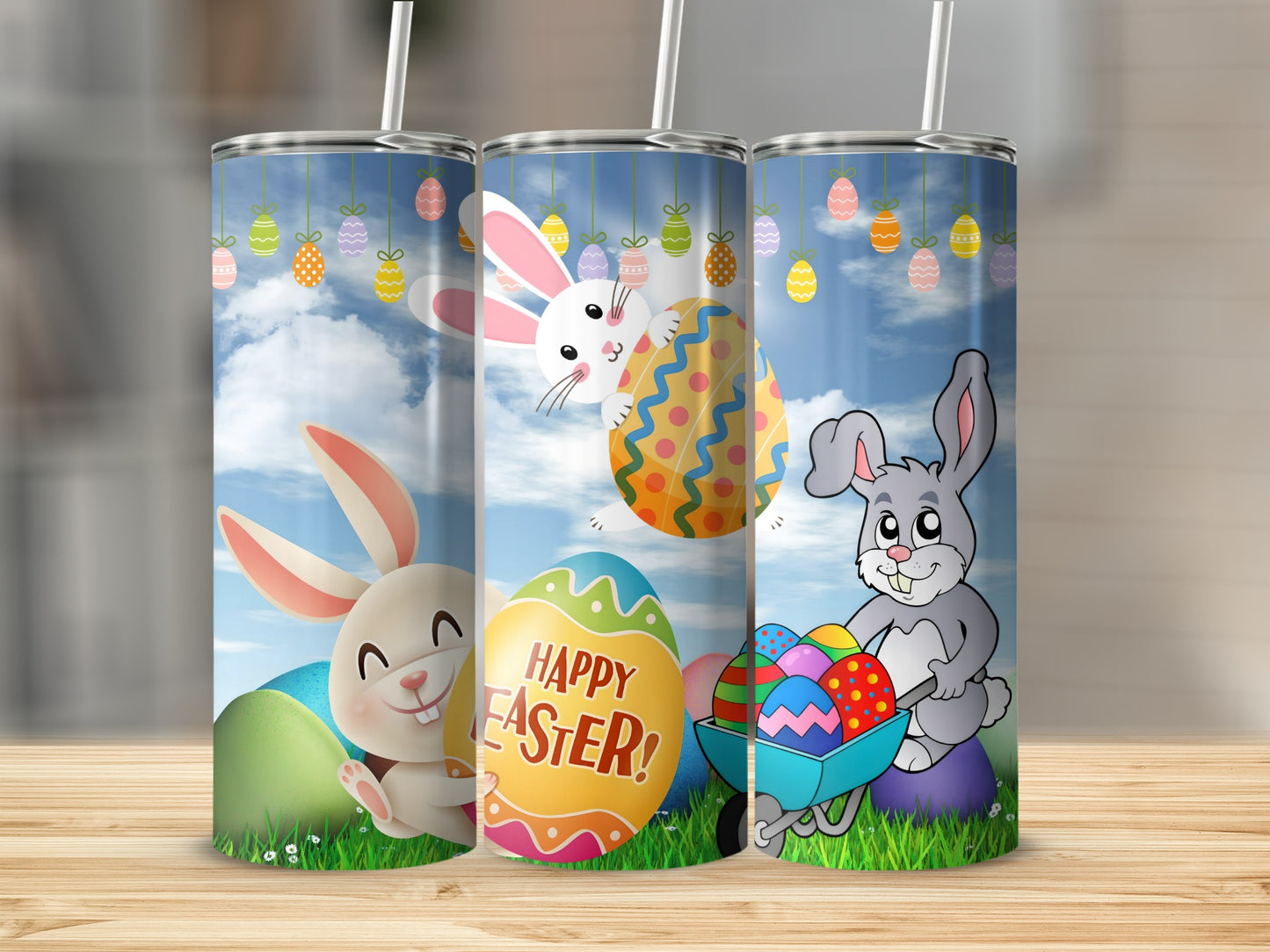 Festive Easter Bunny and Eggs Design Tumbler Product