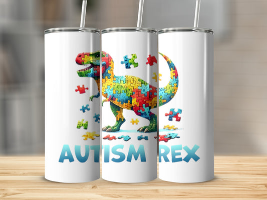 Colorful Dinosaur Autism Rex Tumbler with Puzzle Design