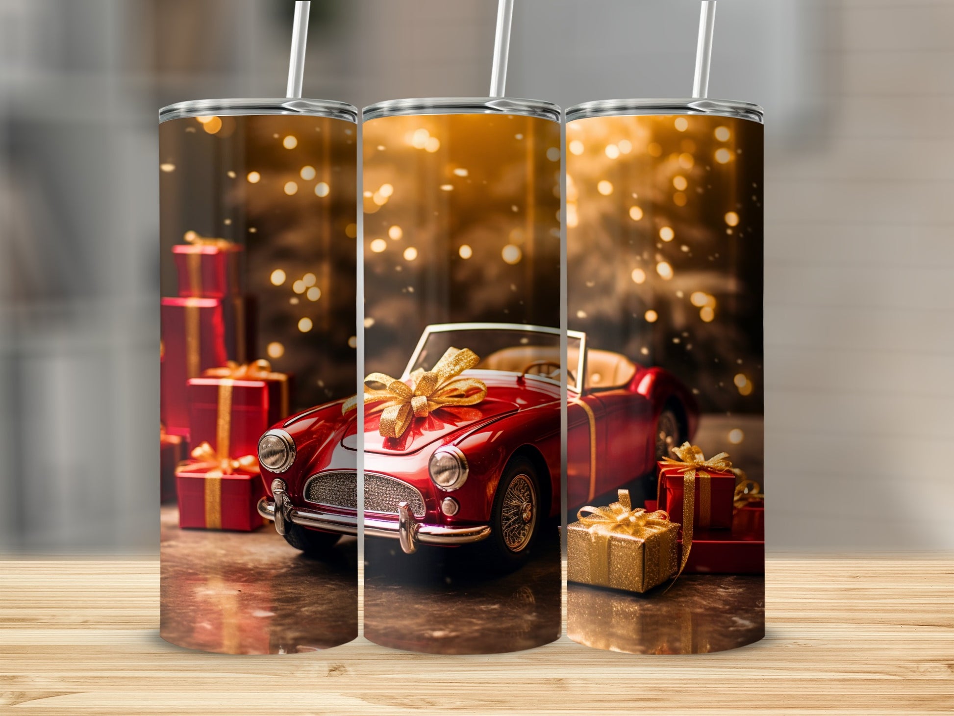 Festive Red Car with Gifts Design Tumbler for Holidays