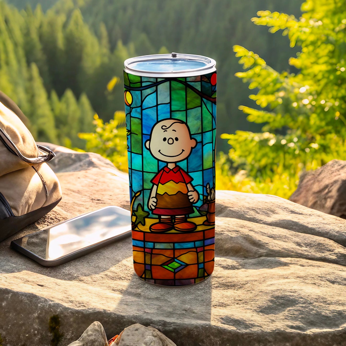 Stained Glass Cartoon Travel Tumbler with Lid