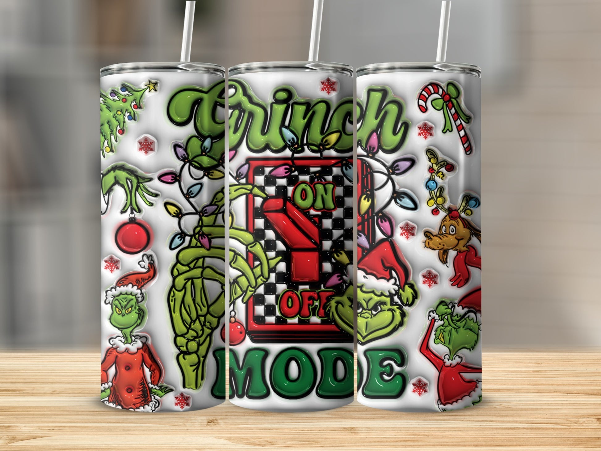 Grinch On Off Holiday Mode Themed Cup with Straw