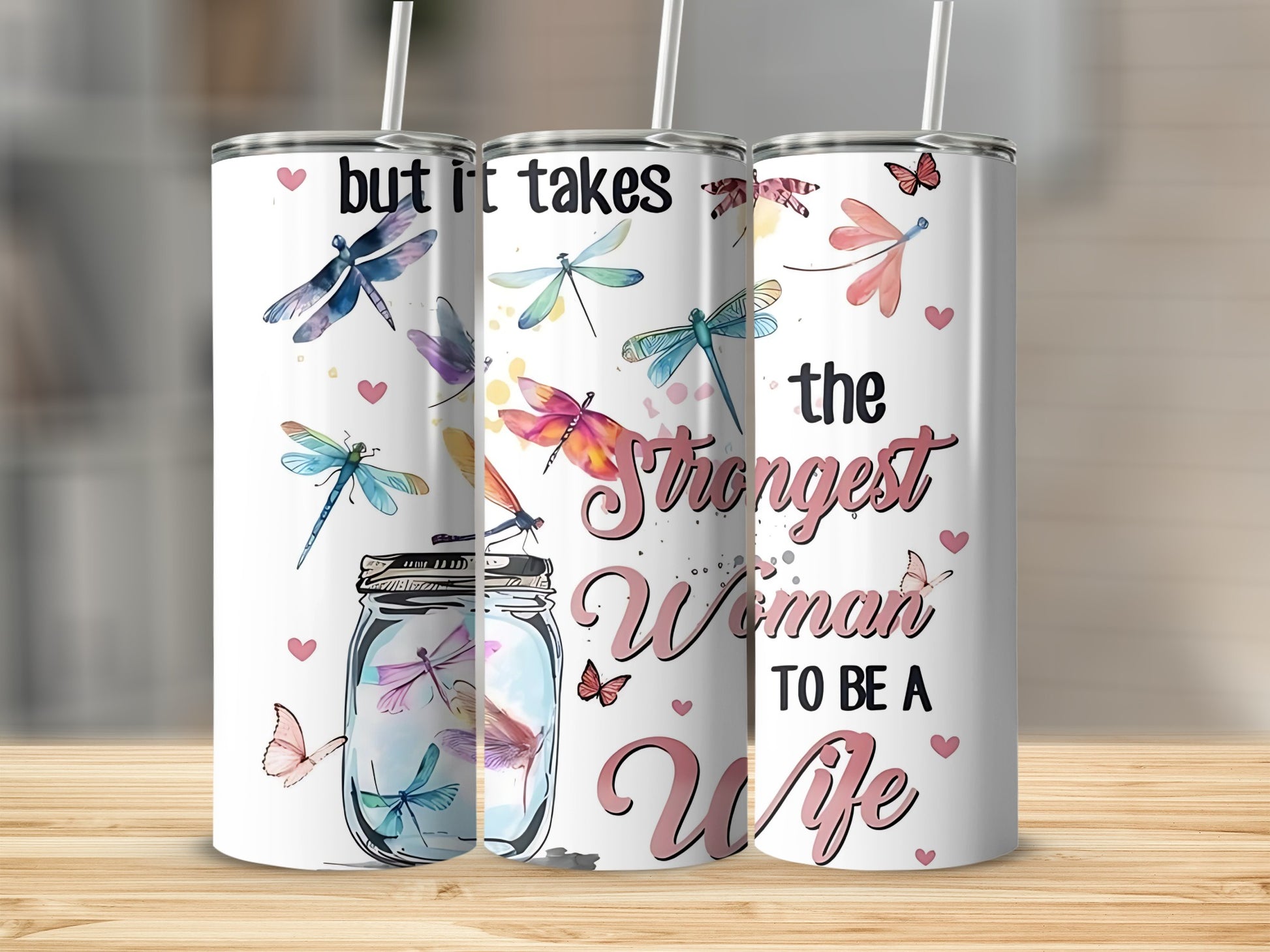 Dragonfly and Butterfly Design Motivational Tumbler