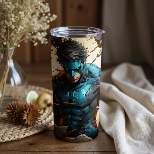 Superhero Themed Tumbler with Dynamic Comic Art