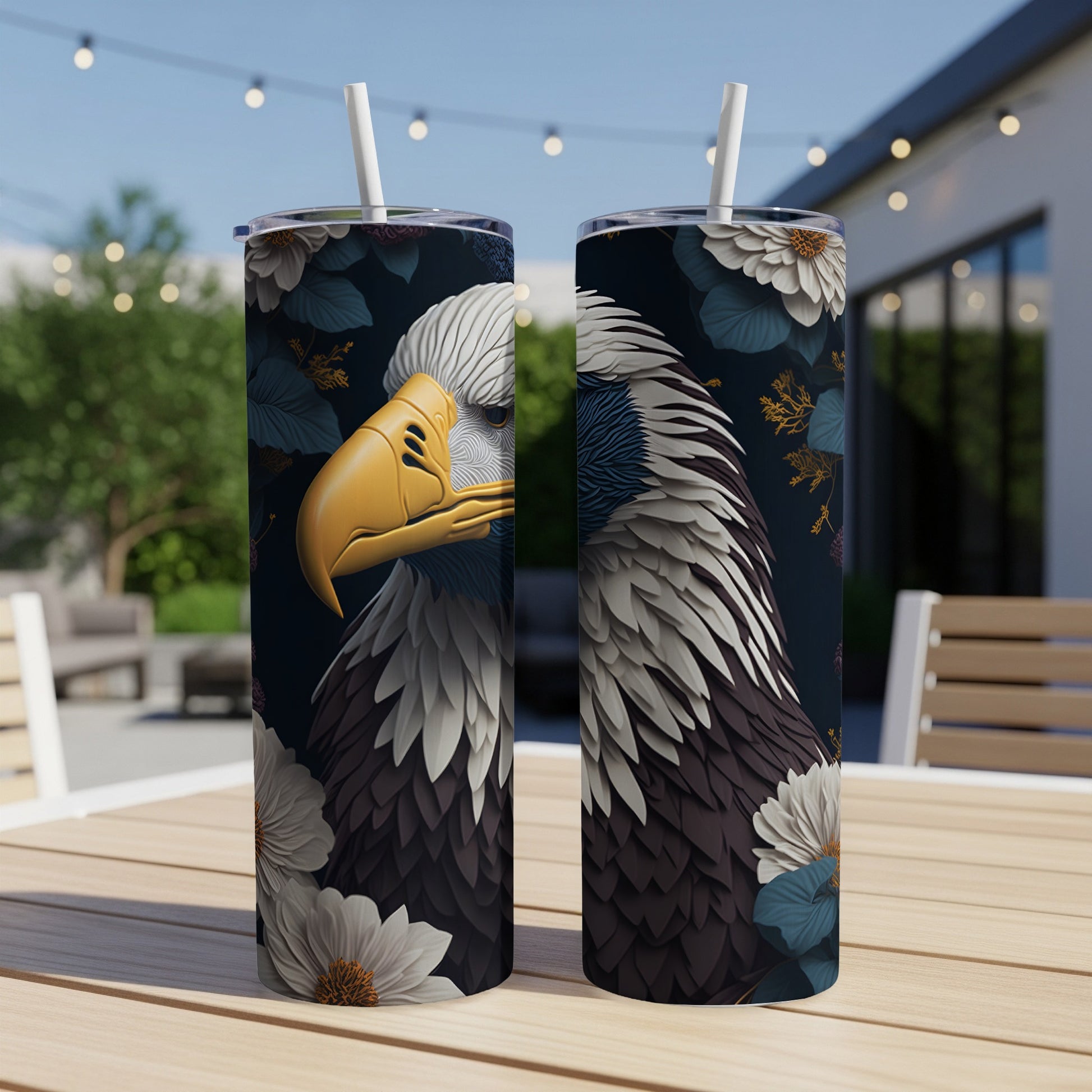 Two tumblers with a detailed eagle head design.