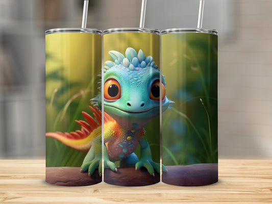 Cute Colorful Blue and Green Lizard Tumbler