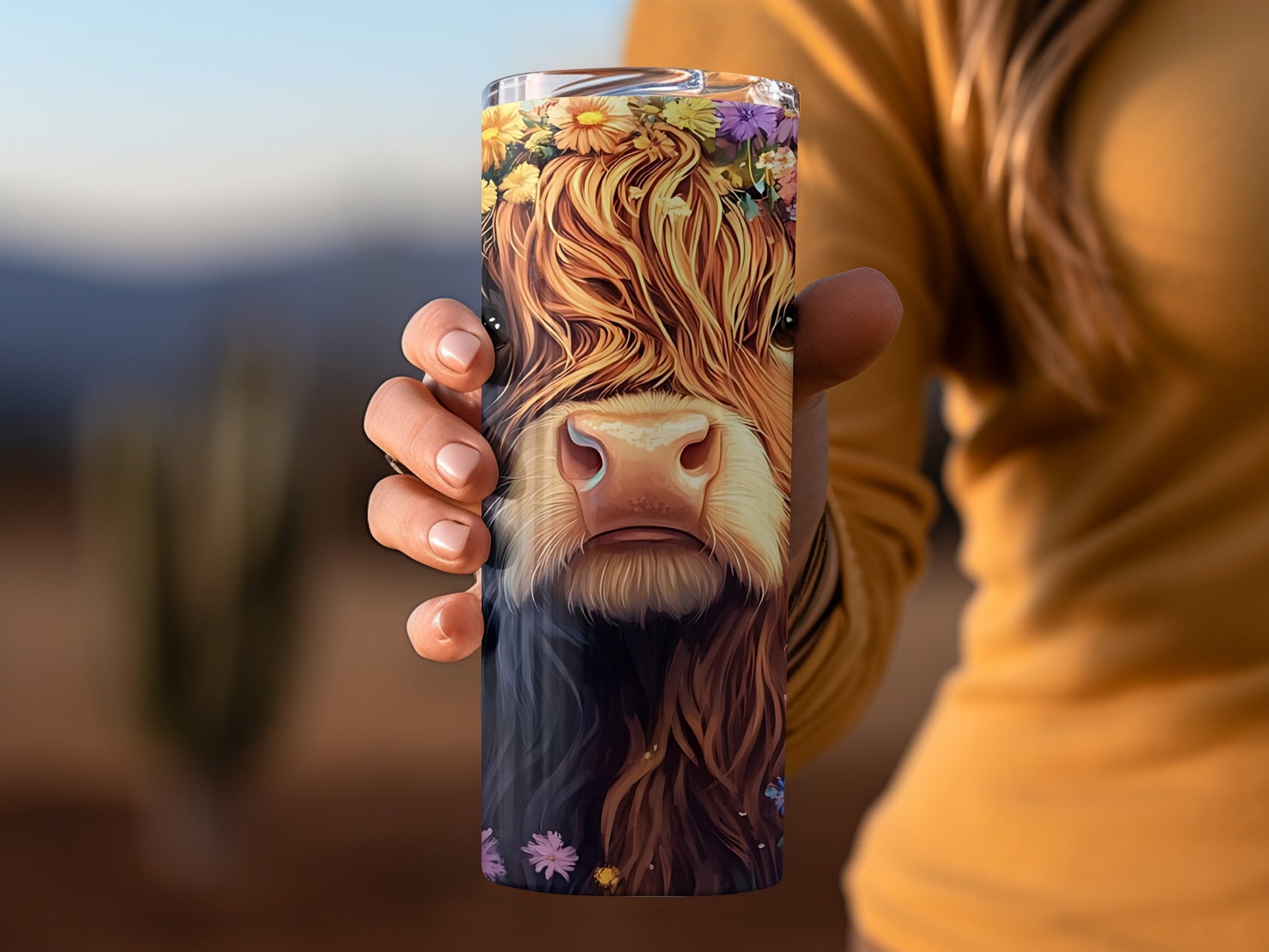 Floral Highland Cow Art Insulated Tumbler 20oz