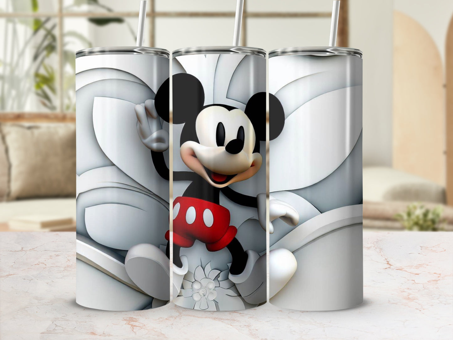 Mickey Mouse Tumbler with Floral Background Design