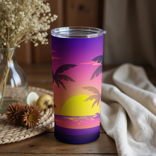 Sunset Beach Scene Travel Tumbler with Lid
