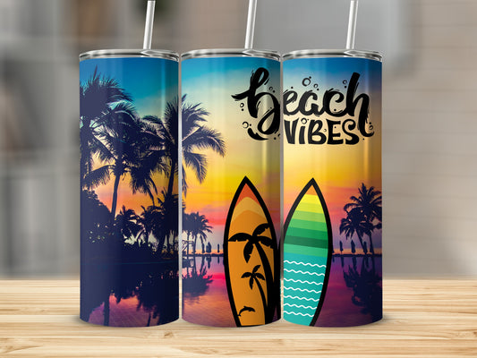 Colorful Beach Vibes and Surfboards Design Tumbler