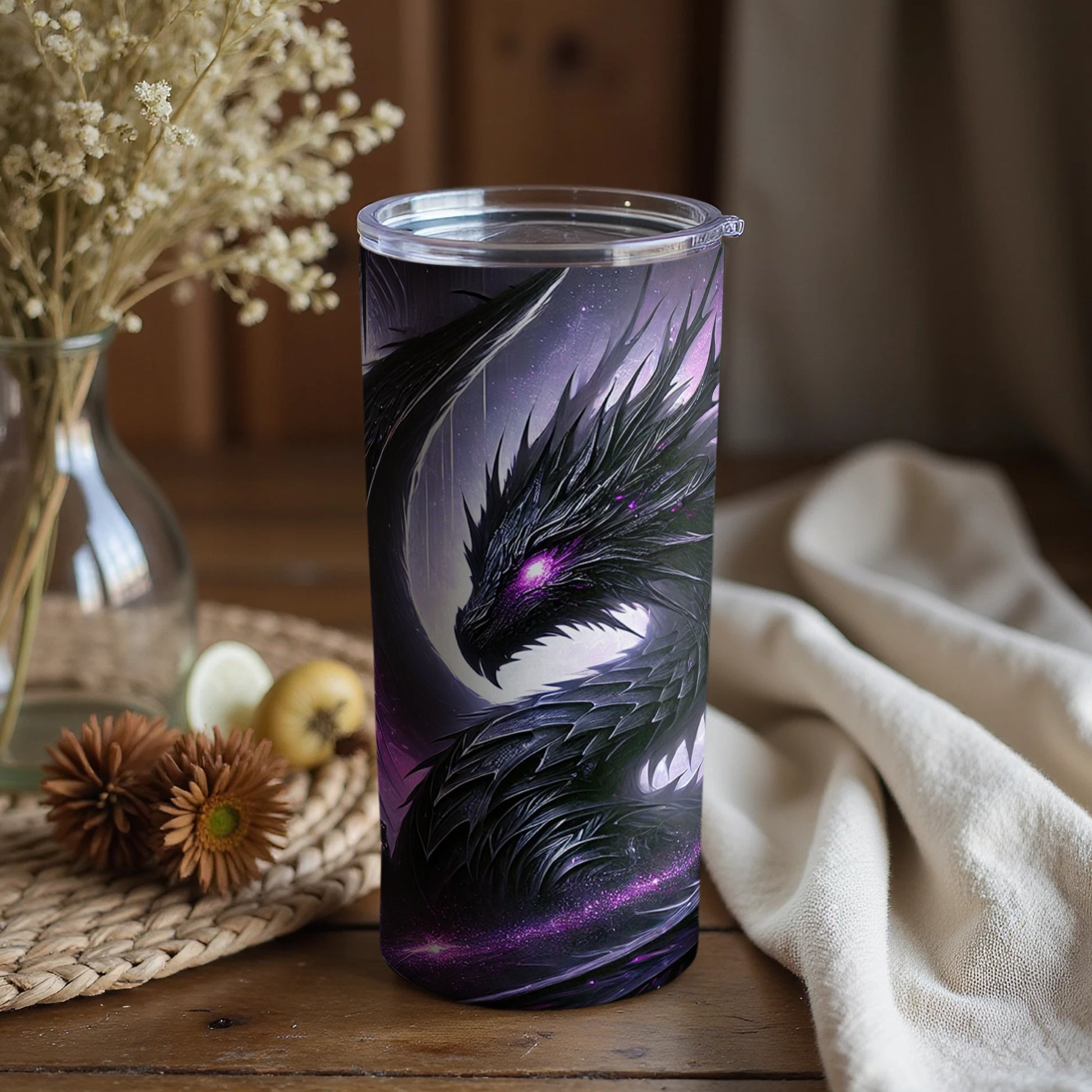 Majestic Black Dragon Artwork on a Drink Tumbler Product