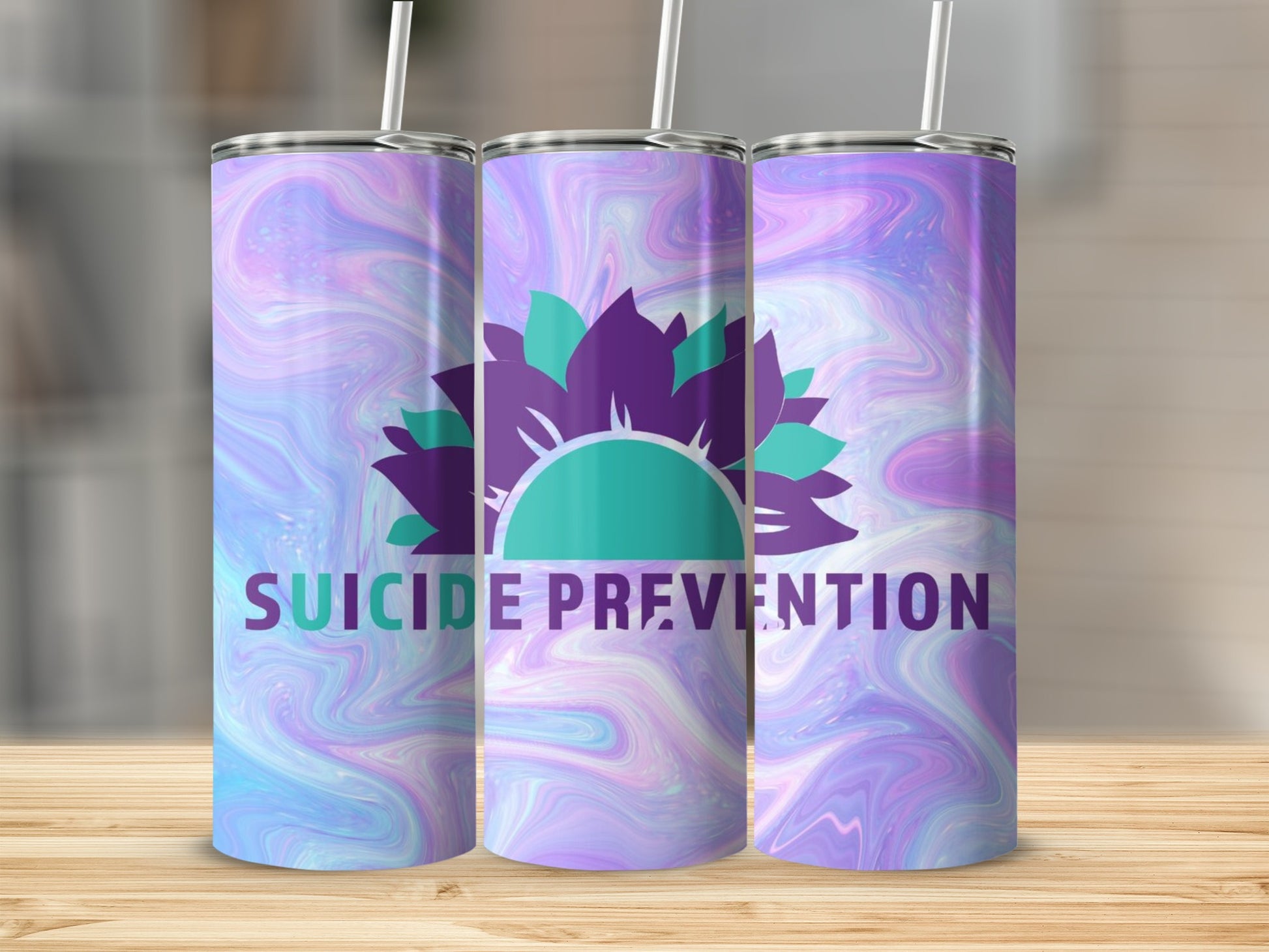 Purple and Teal Suicide Prevention Design Tumbler