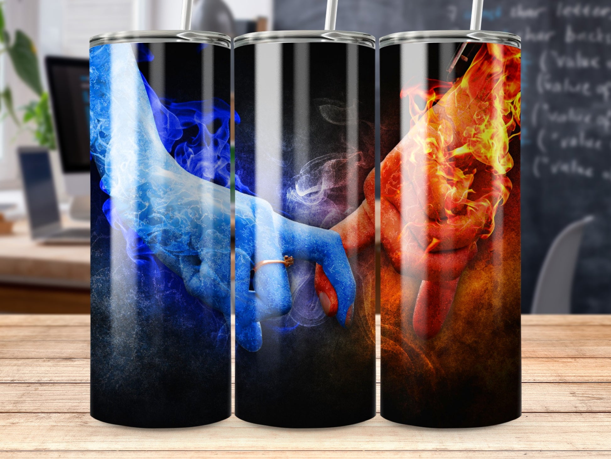 Elemental Hand Holding Fire Ice Design Tumbler product type