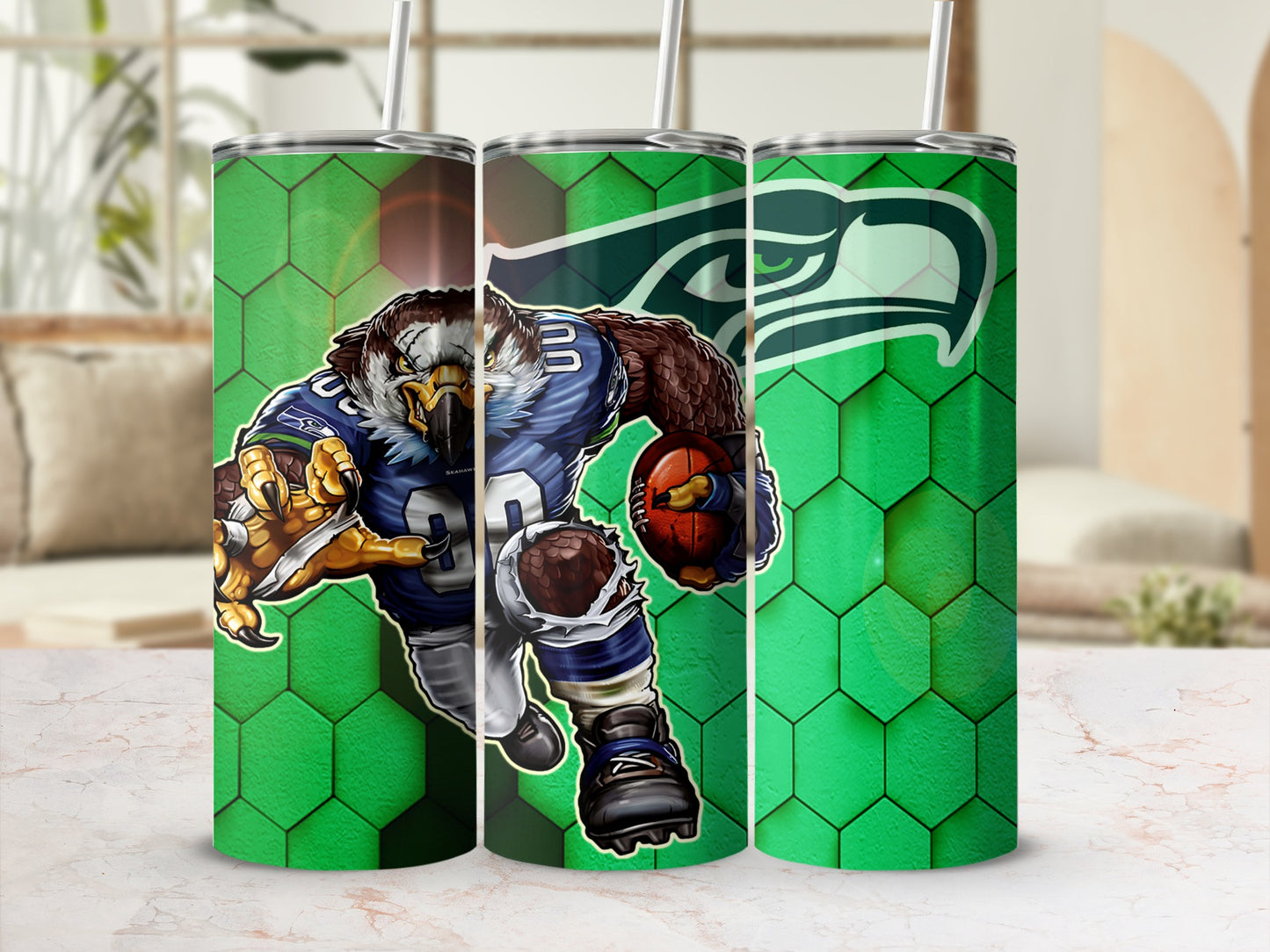 Green Honeycomb Football Eagle Design Tumbler