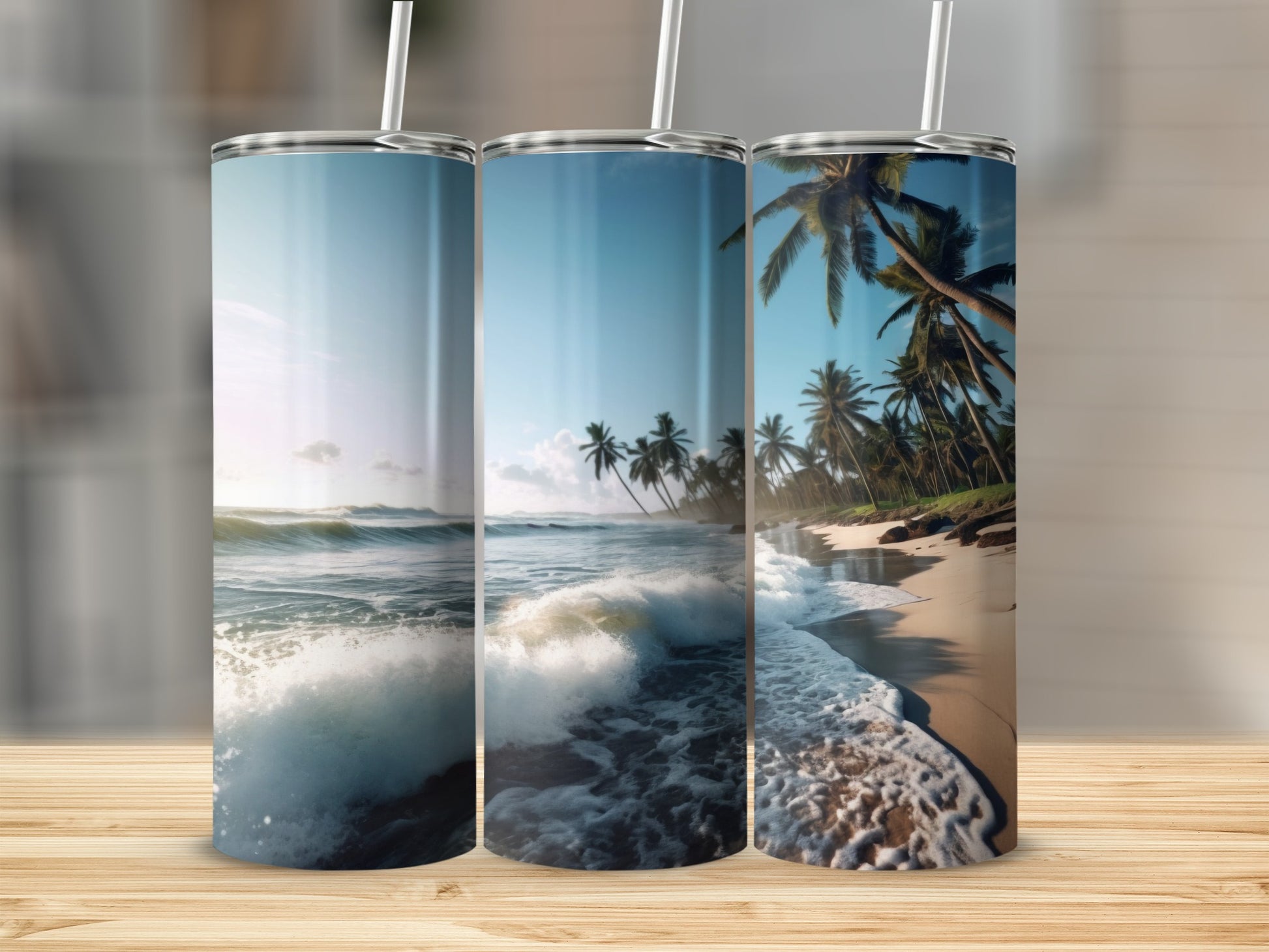 Tropical Beach Wave Scene Artistic Tumbler Design