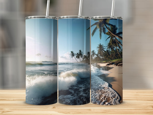 Tropical Beach Wave Scene Artistic Tumbler Design
